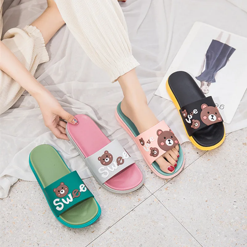 Top Trends: Women Summer Bear Slippers Flip Flops Cute Cartoon Shoes For Woman Indoor Outdoor Wear Soft Thick Beach Sandals Couple Slides Shoppable Styles