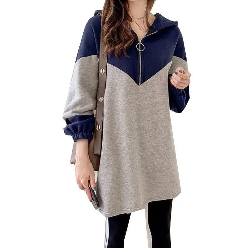 Top Trends: Fashion Patchwork Hoodies Sweatshirts Spring Autumn Long Sleeve Thin Contrast Mid-length Pullovers Casual Trend Women Clothing Shoppable Styles - Image 5