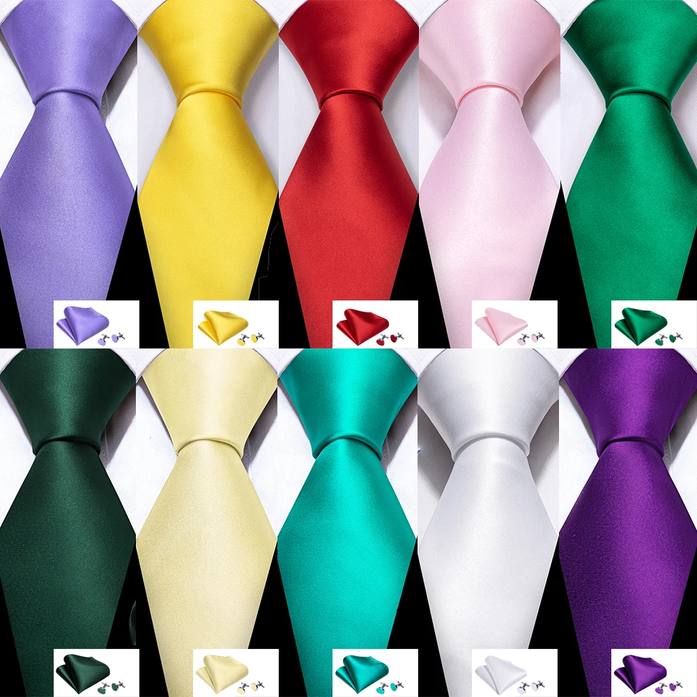 Top Trends: 100 Colors Solid Silk Men Tie Set Red Blue Pink Gold Purple Green Teal Burgundy Yellow Wedding Necktie Handkerchief Cufflinks Shoppable Styles