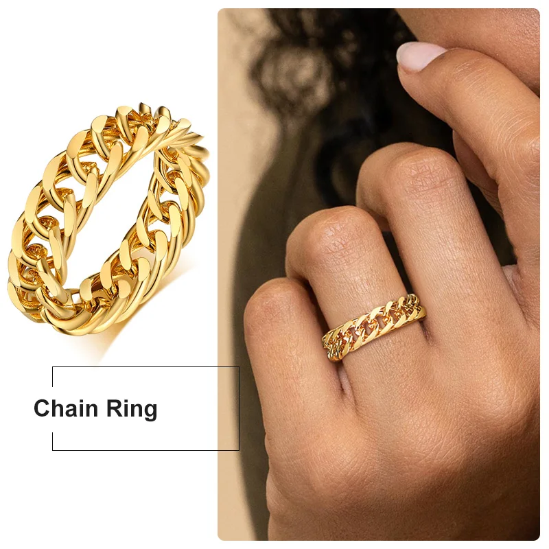 Top Trends: 6mm Thick Chunky Chain Ring Cuban Curb Link Stainless Steel Stylish Ring For Women Girls Shoppable Styles