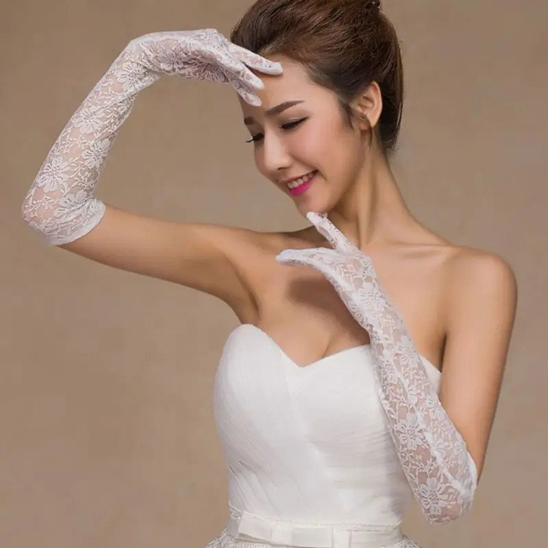 Top Trends: Wedding Dress Accessories Charm Bridal Gloves White Lace Full Finger Long Glove Elegant Lady Bride Prom Party Mittens Shoppable Styles