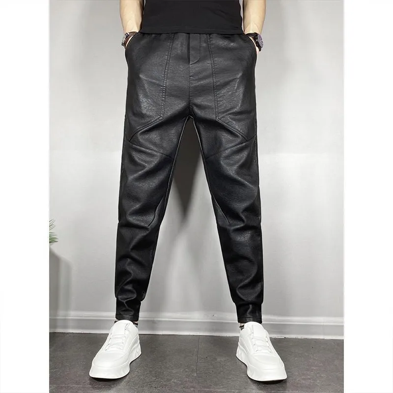 Top Trends: KPOP Fashion Style Harajuku Slim Fit Ropa Hombre Loose All Match Sport Casual Pants Korean Style Solid Pockets Leather Pants Shoppable Styles