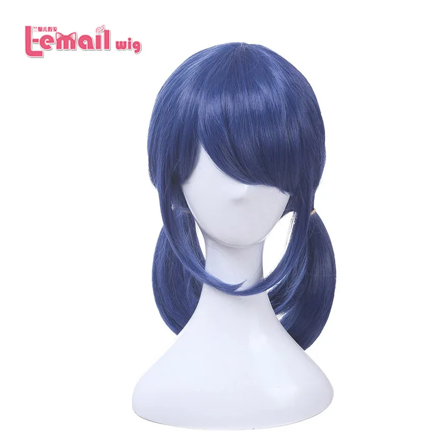 Top Trends: L-email Wig Synthetic Hair Marinette Cosplay Wig Dark Blue Double Ponytails Straight Halloween Heat Resistant Women Wigs Shoppable Styles