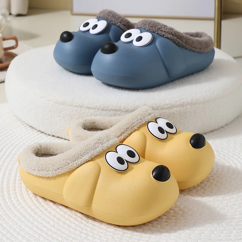 Top Trends: Home Cotton Shoes Women Cute Dog Cartoon Warm Slippers Soft Waterproof EVA Plush Slippers Men Couples Winter Indoor Fuzzy Shoes Shoppable Styles