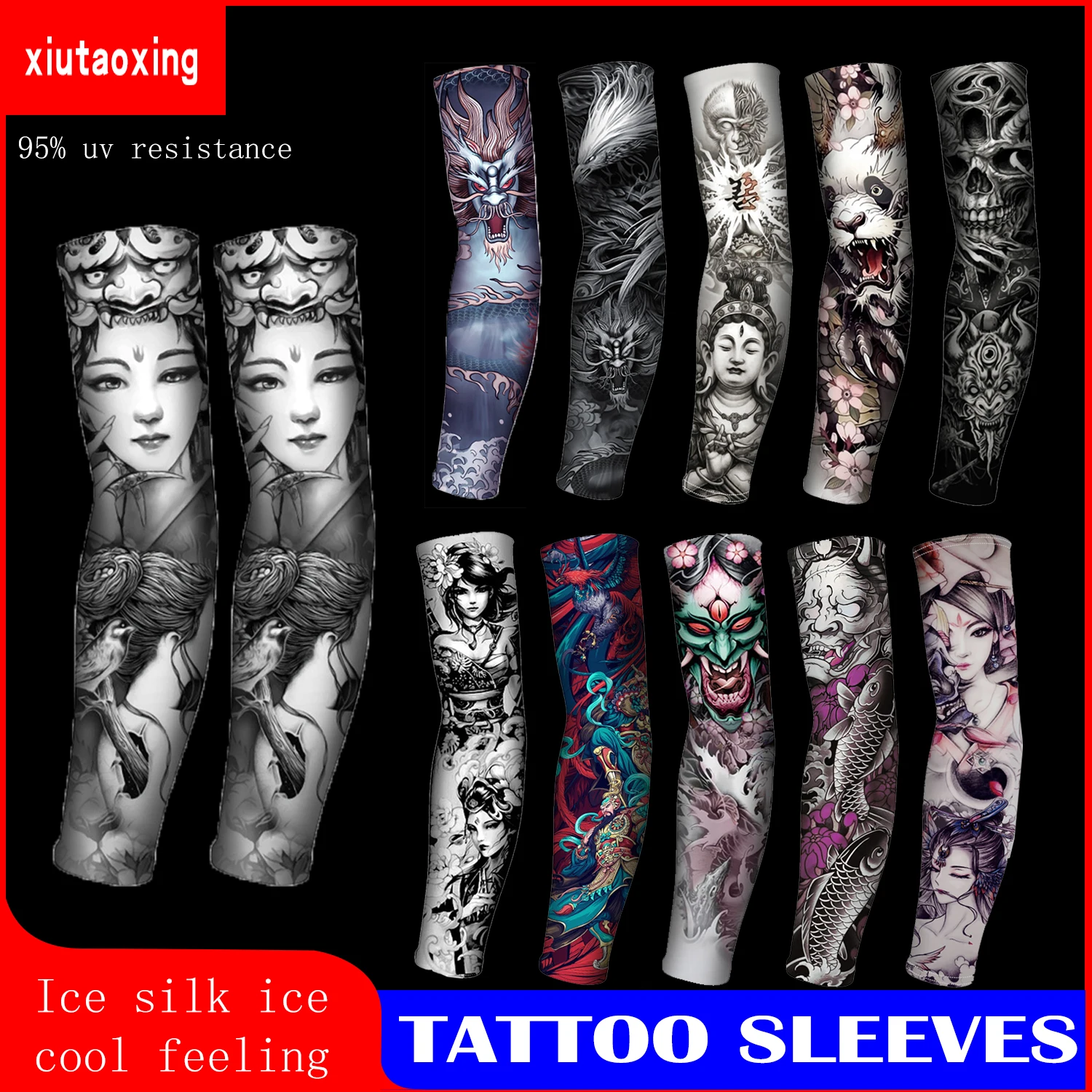 Top Trends: 1Pair Men Long Summer Tattoo Sleeves Seamless Armguard Sun Protection Cover Outdoor Gloves Driving Ice Silk Women Arm Sleeves Shoppable Styles