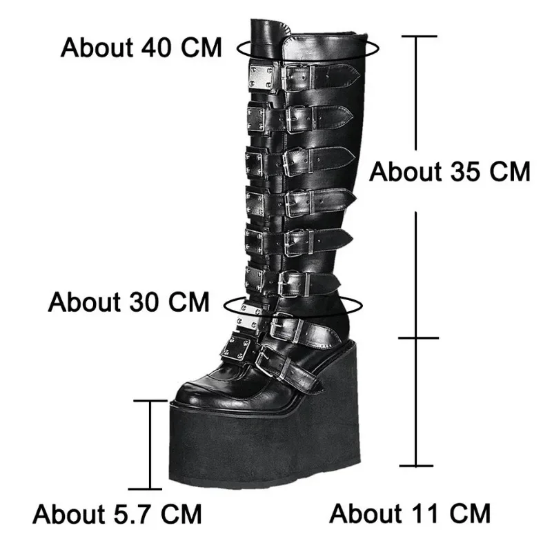 Top Trends: Punk Women Boots Cosplay Ladies High Heel Platform Wedges Women High Boots Gothic Buckle Strap Long Tube Leather Female Boots Shoppable Styles - Image 5