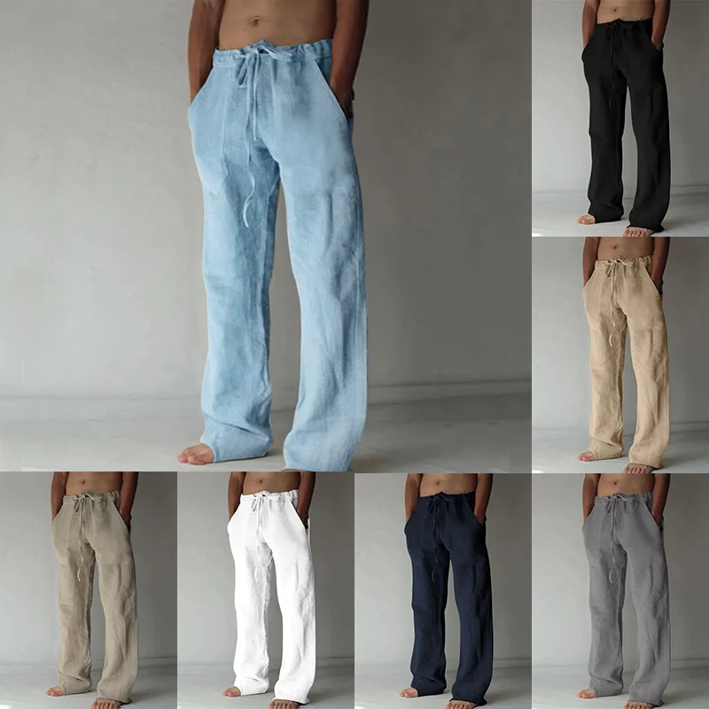 Top Trends: 2023 New Men&#039;s Cotton Linen Pants Summer Solid Color Breathable Linen Trousers Male Casual Elastic Waist Fitness Pants Shoppable Styles