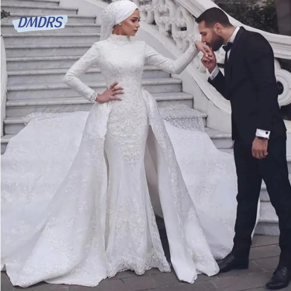 Top Trends: Luxury Floor-length Wedding Dresses Vintage Trumpet Dress For Bride Muslim Long Sleeve Bride Gown Graceful Robe De Mariée Shoppable Styles