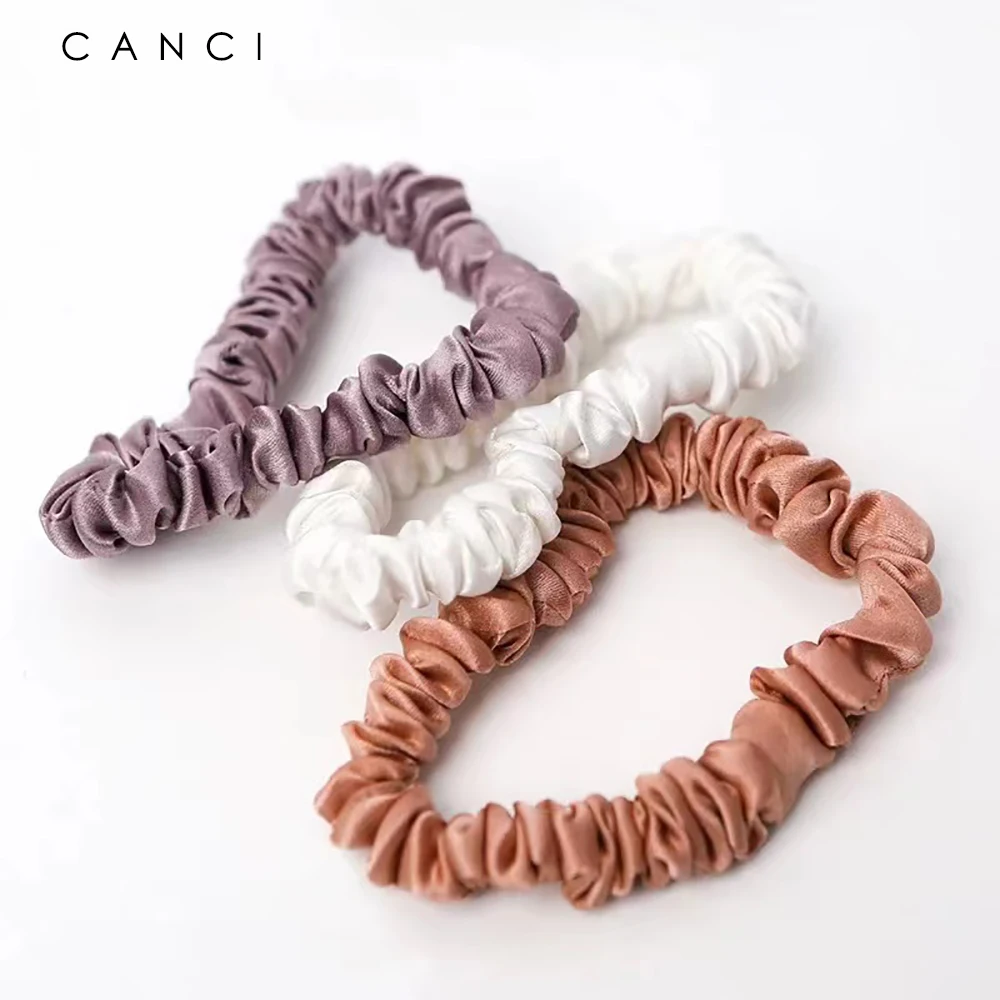 Top Trends: 100% Real Silk Scrunchies Ropes Hair Bands Ties 1CM Elastics Ponytail Holders For Women Girls Accessories Head Band 22 Momme Shoppable Styles