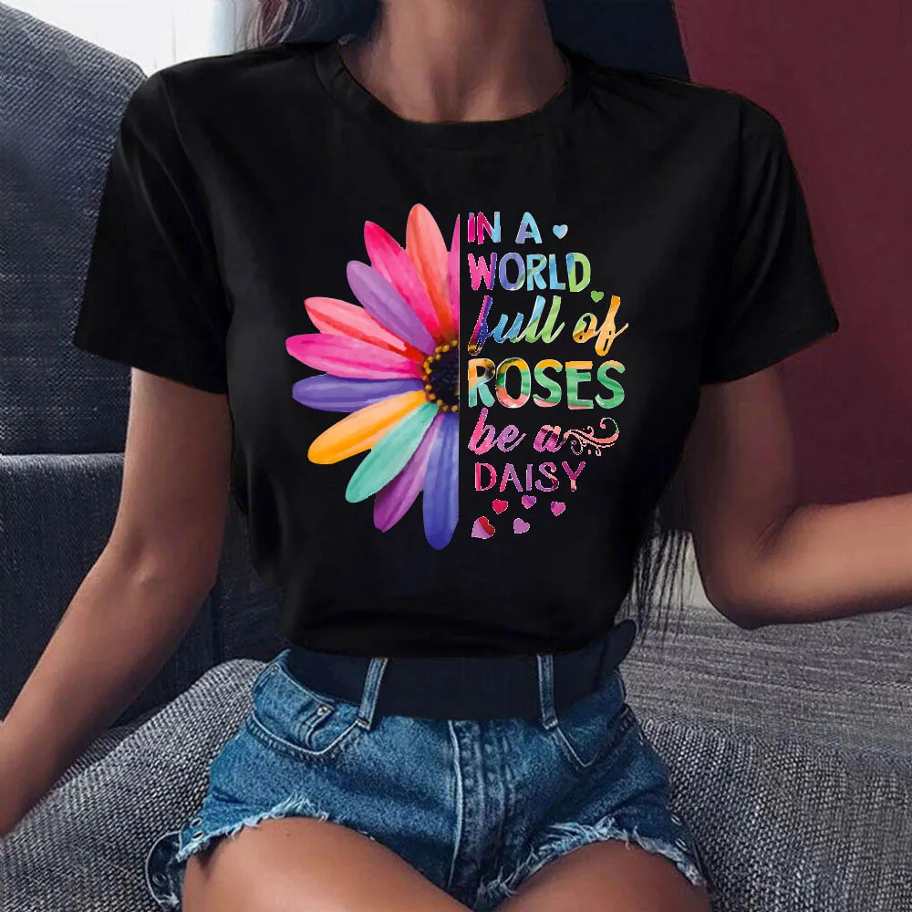 Top Trends: Women T Shirt Flower Print Tops Tee Black T-shirt Female Summer T-shirt 90s Girls Graphic Tee Woman T-shirt Female Cute Tops Tee Shoppable Styles