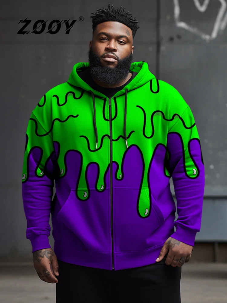 Top Trends: ZOOY (L-9XL) Plus Size Men's Skull Hip Hop Graffiti Street Long Sleeve Zipper Hoodie Shoppable Styles