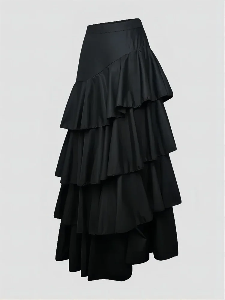 Top Trends: Women's High Waist Layered Ruffle Maxi Cake Skirt Elegant Party Wedding Guest Y2K Solid Vintage Black Solid A Line Skirts Shoppable Styles - Image 4