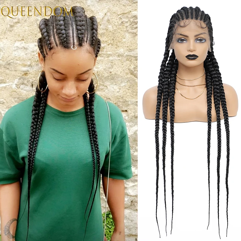 Top Trends: Full Lace Front Cornrow Double Dutch Braided Wigs With Baby Hair Black Twist Box Braided Lace Wig Faux Locs Goddess Braids Wigs Shoppable Styles