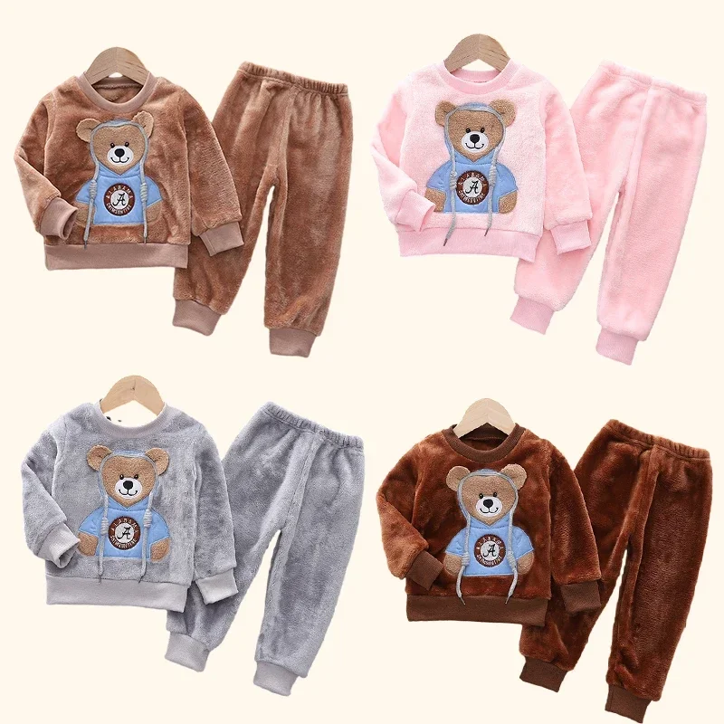 Top Trends: Autumn Winter Children Clothing Baby Pajamas Set Thick Flannel Fleece Child Sleepwear 2Pcs Sets Warm Home Suits Kids Clothes Shoppable Styles