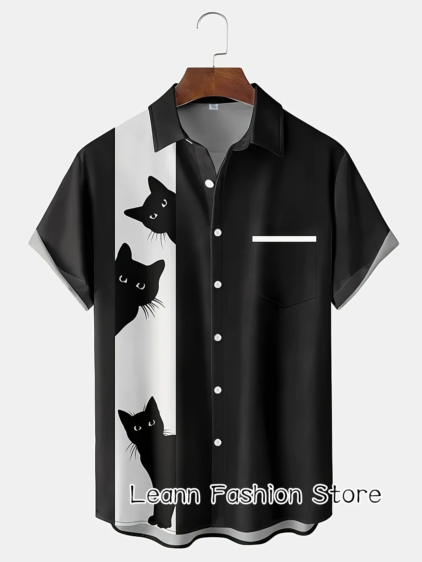 Top Trends: Men Summer Funny Anime Cats Print Shirt Casual Stylish Clothing Male Button Lapel Collar Shirt Fashion Hawaiian Vacation Shirt Shoppable Styles