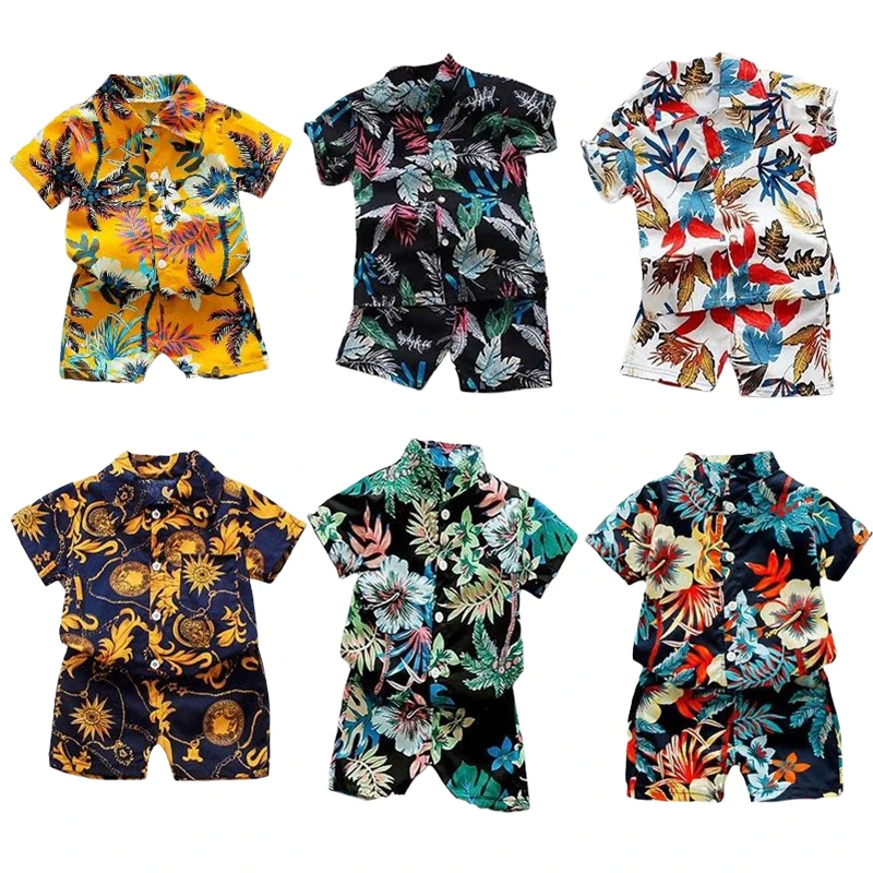 Top Trends: 1-6 Year Baby Boys Floral Printed Clothes Set Summer Girl Short Sleeve Children's Shirt Top+ Pants 2Pcs Kids Holiday Beach Outfit Shoppable Styles