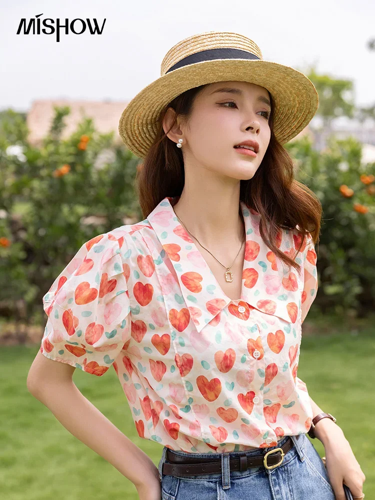 Top Trends: MISHOW Korean Chic Fashion Women Stylish Blouses Summer French Sweet Retro Floral Polo-neck Puff Sleeves Tops MXB27C0450 Shoppable Styles