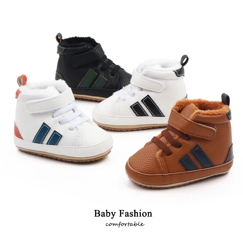 Top Trends: 2022 New Winter Plush Thick Baby Boots Striped Sports Snow Boots Non-slip Rubber Sole First Walkers Newborn Toddler Crib Shoes Shoppable Styles