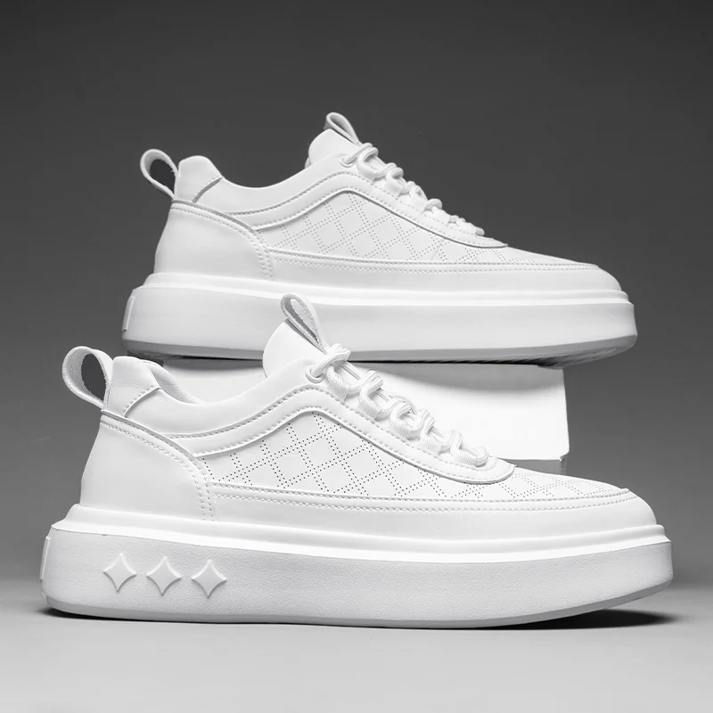 Top Trends: Fashion New Arrivals Men White Sneakers Platform Lace-up Men Leather Casual Shoes Lightweight Breathable Male Casual Sneakers Shoppable Styles