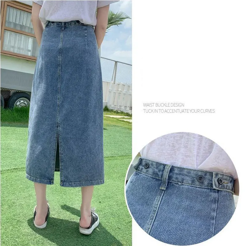 Top Trends: Summer Long Denim Skirt Women Oversize 5XL Korean Fashion Split Faldas Jean Mid-Length High Waist Skirts Blue Loose Cowboy Jupe Shoppable Styles - Image 3