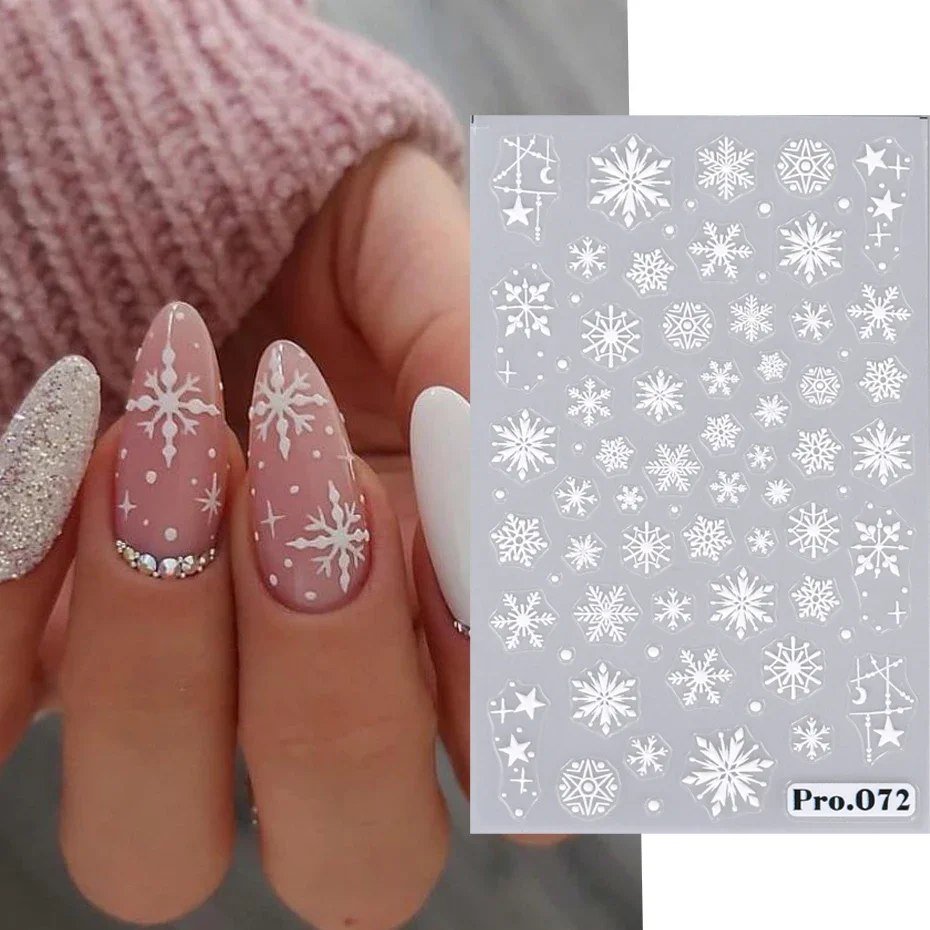 Top Trends: 5D White Snowflake Nail Art Sticker Embossed Star New Year Nail Decals Designs Self Adhesive Sliders Foils Manicure Decorations Shoppable Styles