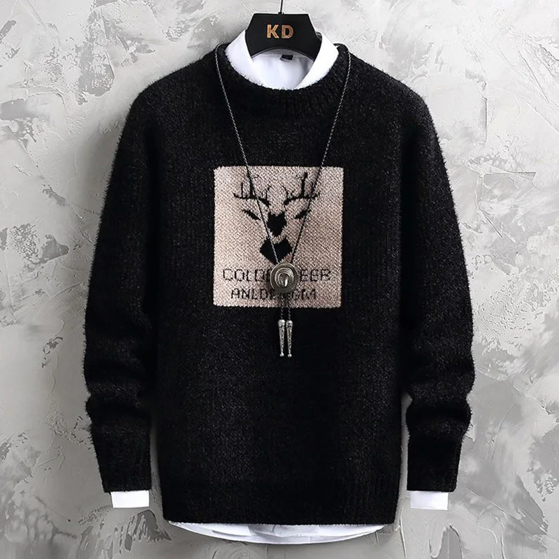 Top Trends: Fashion Knitted Spliced All-match Printed Casual Sweater Men Clothing 2023 Autumn New Casual Pullovers Loose Korean Tops Shoppable Styles