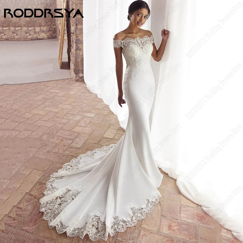 Top Trends: RODDRSYA Civil Appliques Boat Neck Wedding Dress Mermaid Bridal Gown With Back Buttons Cвадебное платье Custom Made Lace Train Shoppable Styles