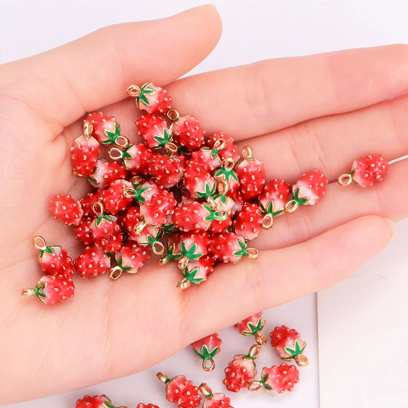 Top Trends: 10Pcs Enamel Strawberry Resin Charm KC Gold Color Fruit Pendant DIY Fashion Pendant Earrings Accessories Jewelry Making Ornament Shoppable Styles