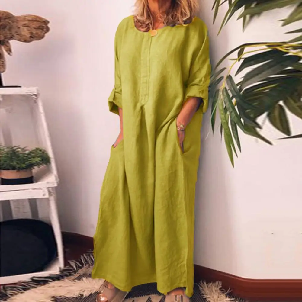 Top Trends: Summer Women Casual Dress Solid Color Oversize Maxi Cotton Linen Long Shirt Kaftan Female Dress Plus Size 3XL Vestidos Shoppable Styles