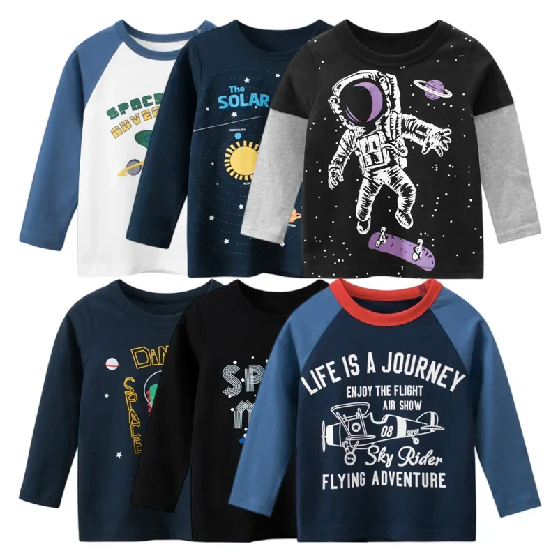 Top Trends: Astronaut Print T-shirts For Boy Cotton Baby Girls Long Sleeve Rocket Tops Child Autumn Space Sweatshirt Kids Clothes Dropship Shoppable Styles