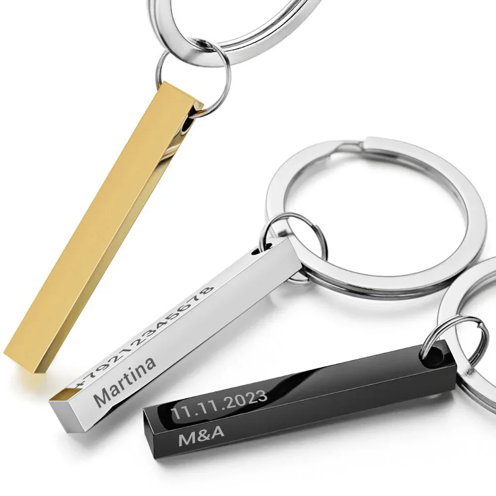 Top Trends: 3D Bar Stainless Steel Keyrings Personalize Keychains Engrave Text Name Date Custom Logo Number Key Chains Rings Car Gift P039 Shoppable Styles