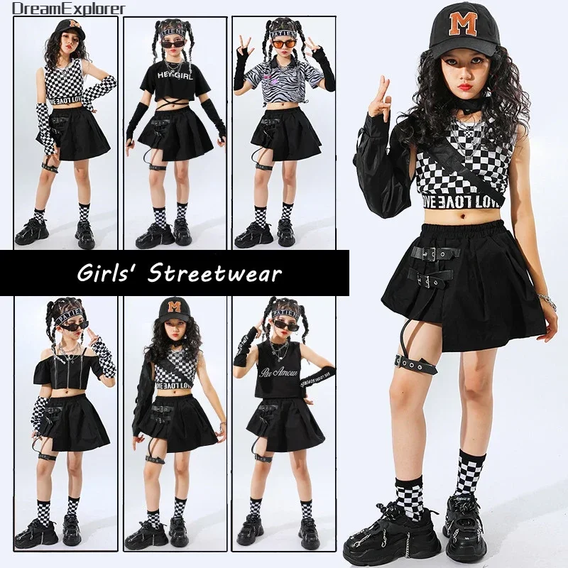 Top Trends: Girls Hip Hop Plaid Crop Top Strap Skirts Child Streetwear Cool Goth Clothes Sets Street Dance T-shirt Kids Summer Jazz Costumes Shoppable Styles