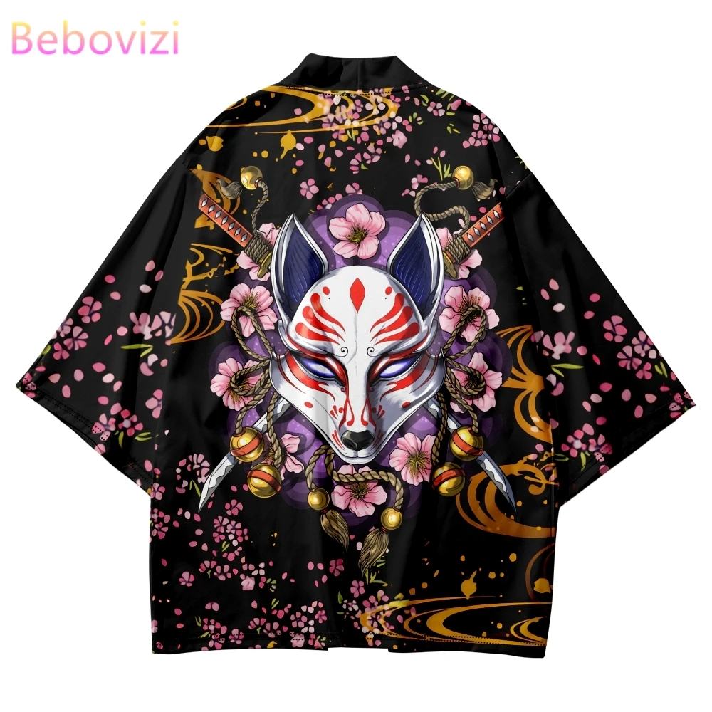 Top Trends: Japanese Fashion Fox Samurai Sword Print Kimono Streetwear Cardigan Robe Harajuku Women Men Haori Yukata Plus Size 4XL 5XL 6XL Shoppable Styles