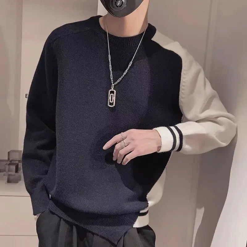 Top Trends: Fashion O-Neck Spliced Korean Asymmetrical Sweaters Men&#039;s Clothing 2023 Winter Loose Knitted Casual Pullovers All-match Tops Shoppable Styles