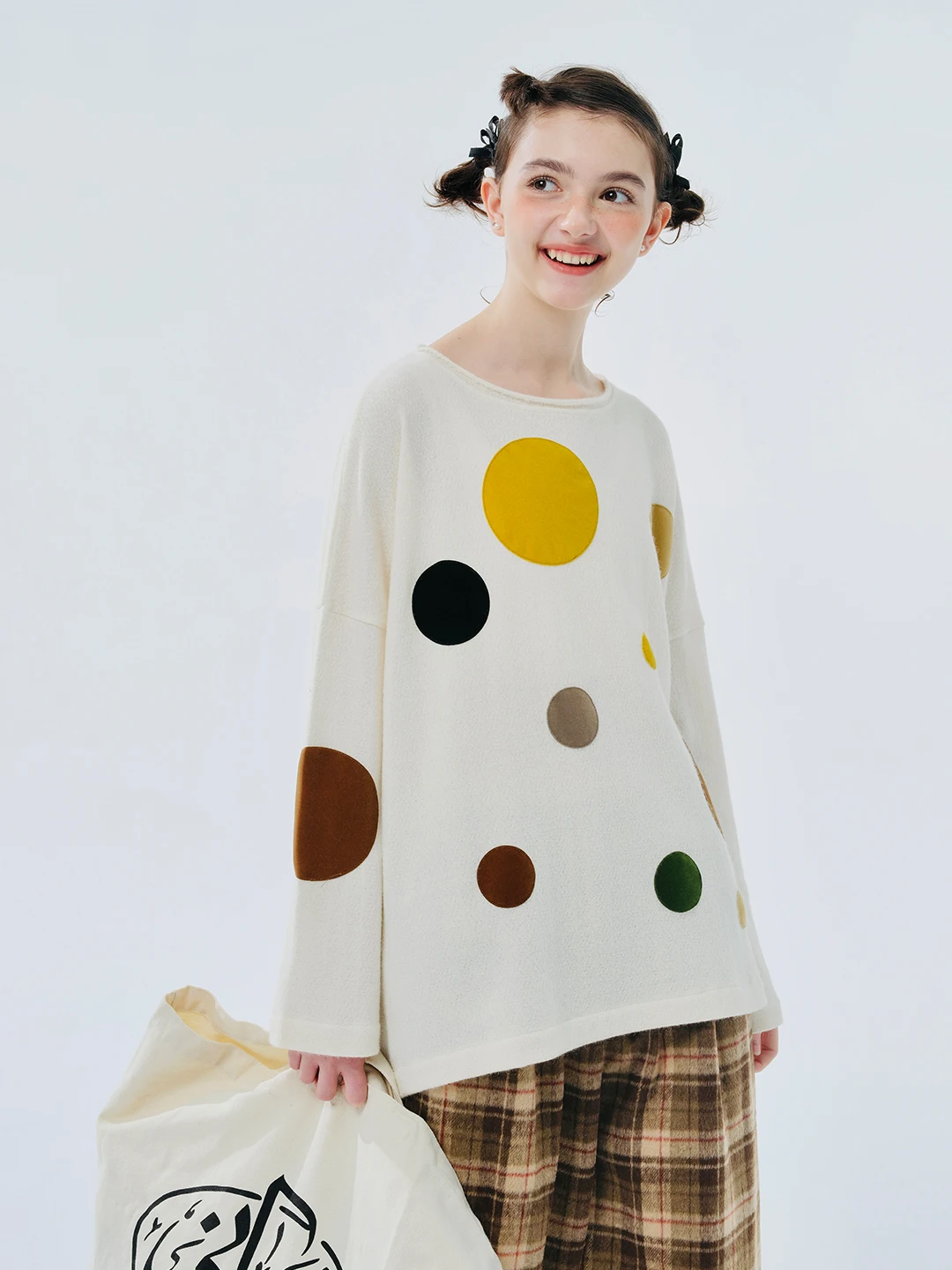 Top Trends: IMAKOKONI Original Design Polka Dot Contrasting Color Fashion Long-sleeved Round Neck Pullover Sweater For Women 244458 Shoppable Styles