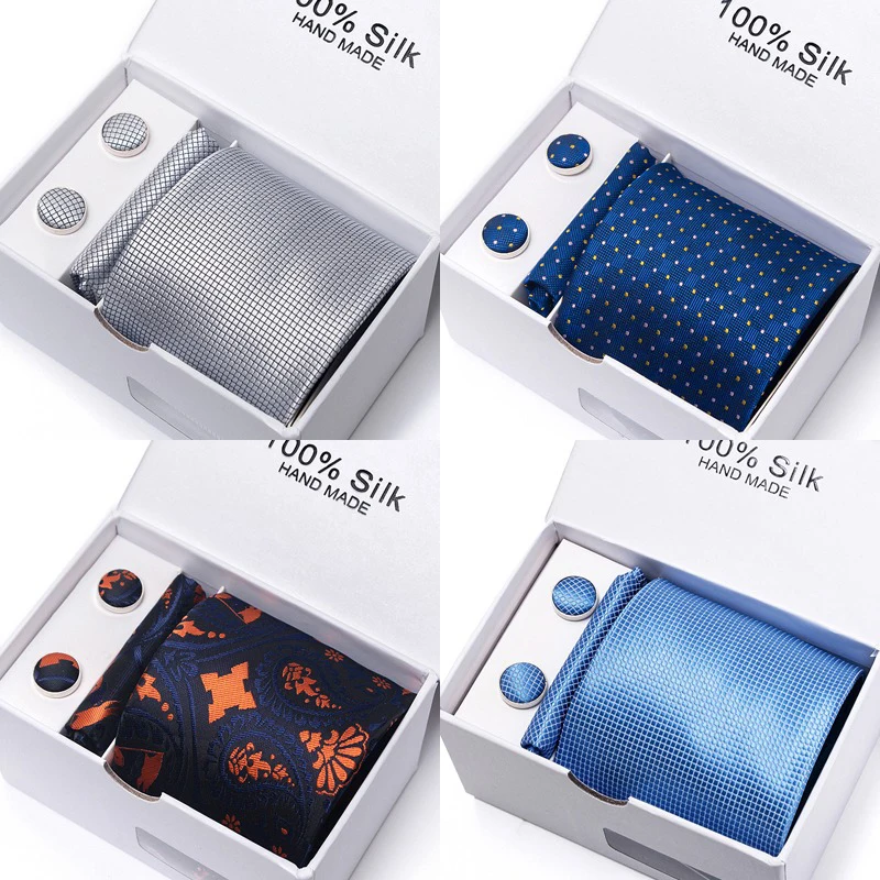 Top Trends: Classic Style 65 Colors Sales Silk Tie Handkerchief Cufflink Set Men Necktie Box Solid Color Sky Blue Fit Wedding Office Cravat Shoppable Styles