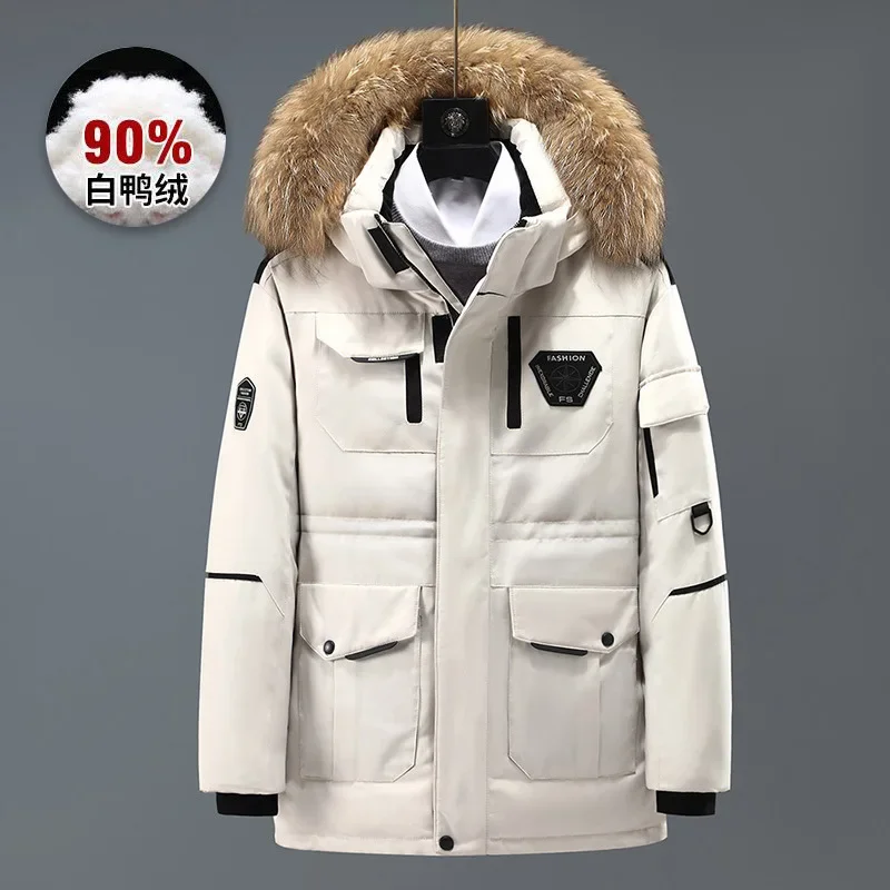 Top Trends: Fur Collar Winter Jackets Men Hooded Parka Coat Outdoor Thick Warm White Duck Down Jacket Shoppable Styles