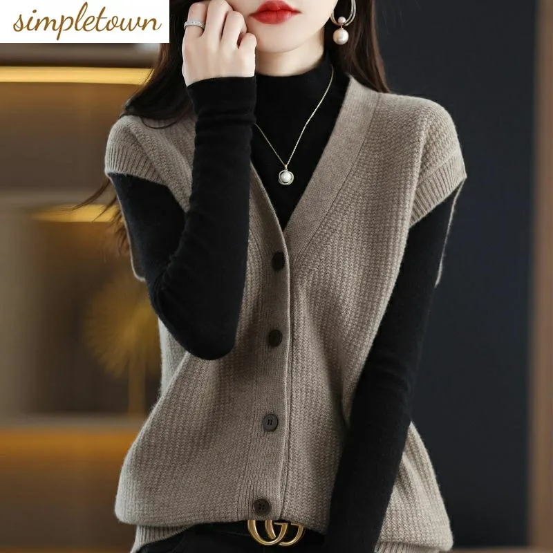 Top Trends: 2023 Autumn / Winter New V-neck Knitted Cardigan Tank Top Korean Version Loose And Versatile Sleeveless Sweater Tank Top Shoppable Styles