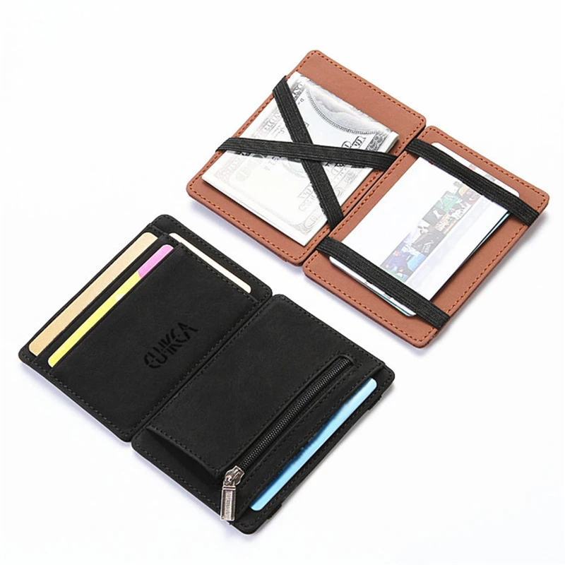 Top Trends: PU Leather Ultra Thin Wallets Women Men Mini Small Business Travel Credit Card Holder Short Coin Case Zipper Clutch Purses Shoppable Styles