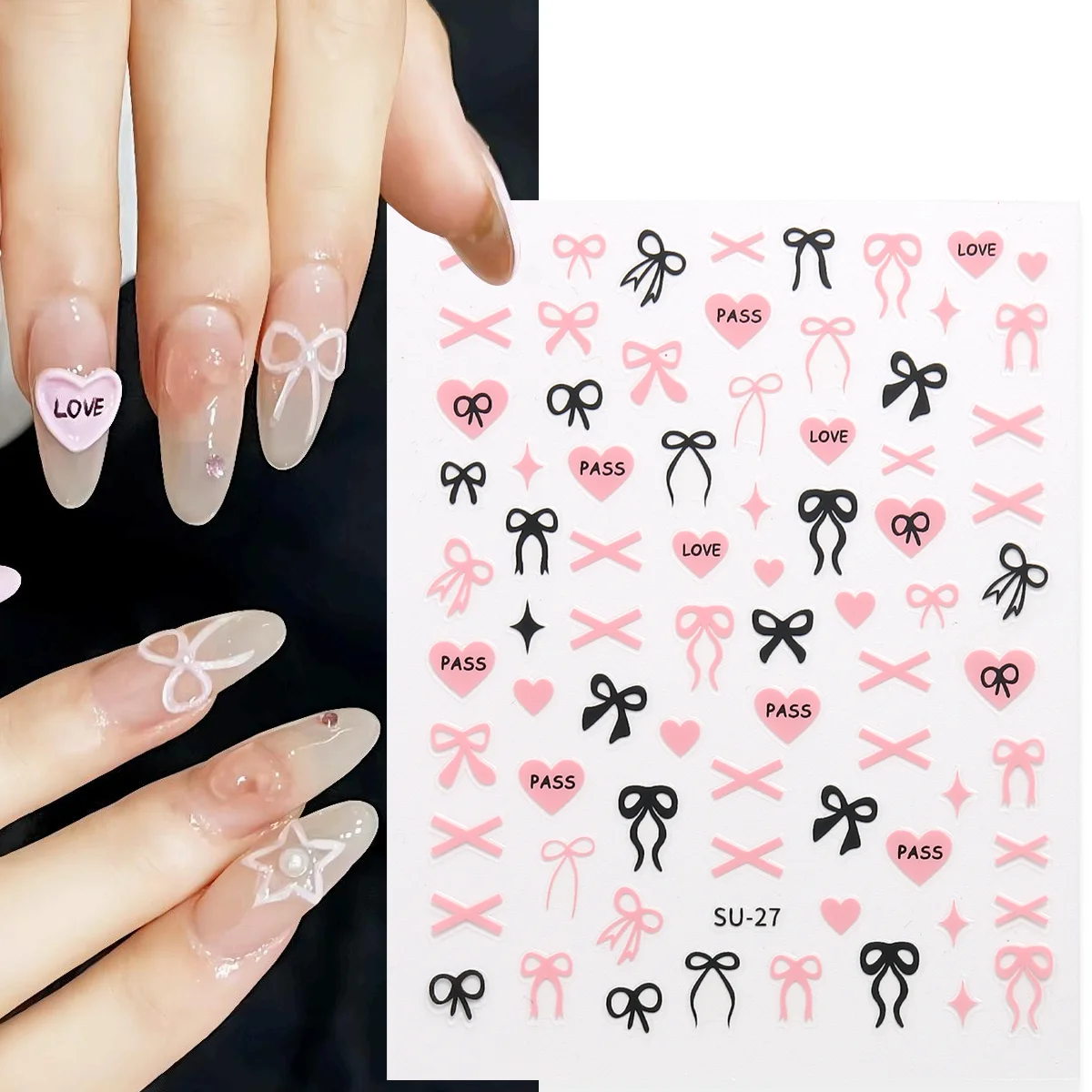 Top Trends: 3D Nail Bow Decors Valentine Pink Bows Love Heart Nail Stickers Cute Bowknot Ribbons Nail Decals Bow-tie Manicure Supplies SU-27 Shoppable Styles