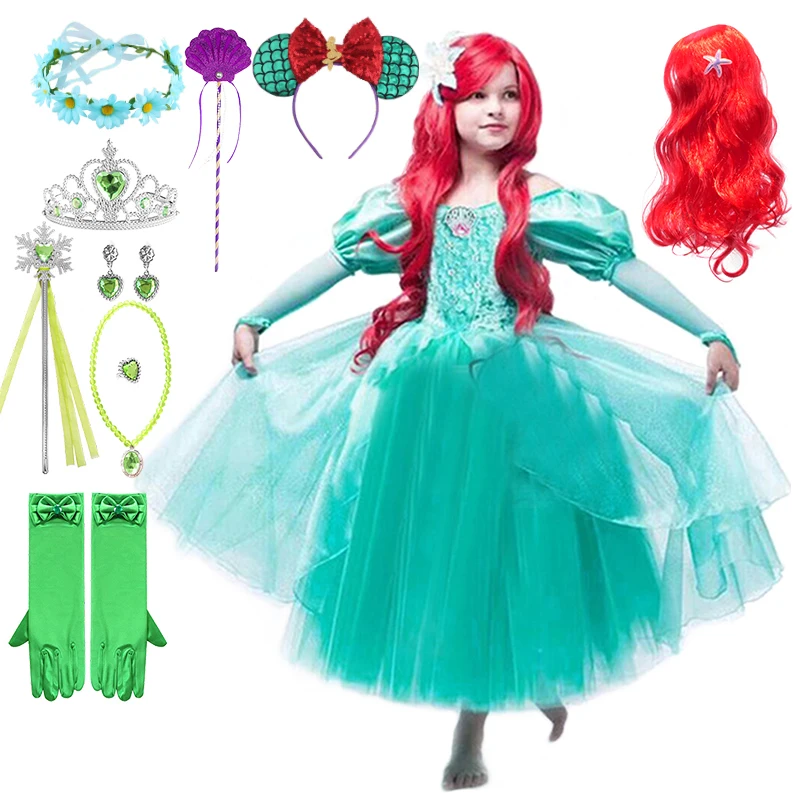 Top Trends: New Year Little Mermaid Costume Halloween Child Princess Ariel Dress Fluffy Girl Green Puff Sleeve Dress Birthday Gown Infant Shoppable Styles