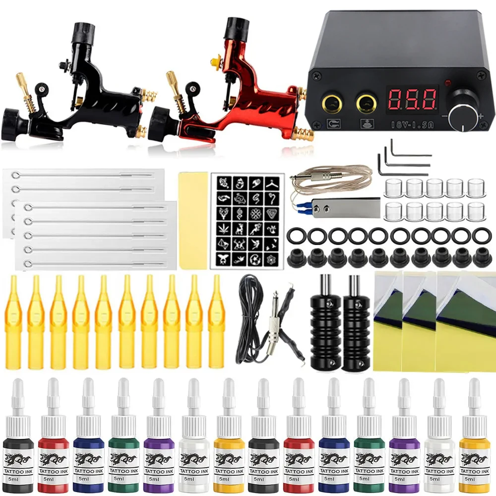 Top Trends: Complete Rotary Tattoo Machine Kit Professional Tattoo Rotary Gun Set With Power Supply Tattoo Needles Ink For Tattoo Beginner Shoppable Styles