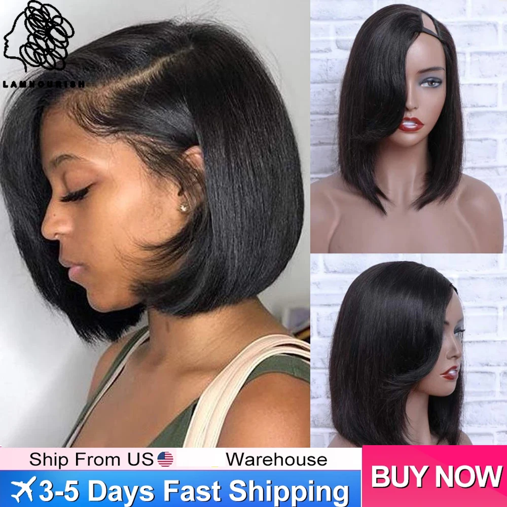 Top Trends: U Part Bob Wig Left Side U Part Wig Short Straight Human Hair Wigs For Black Women Brazilian Straight Bob Wigs With 180% Density Shoppable Styles