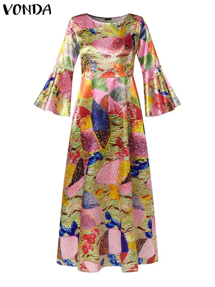 Top Trends: Bohemian Maxi Dress 2024 VONDA Women Autumn Long Flare Sleeve Dresses Casual Printed Elegant Long Shirt Sundress Party Vestidos Shoppable Styles - Image 4