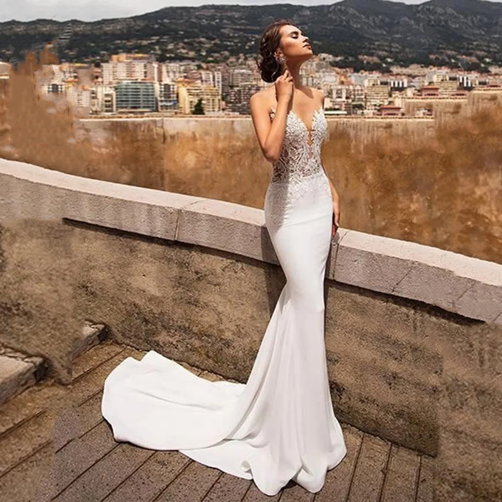 Top Trends: Sexy Mermaid Open Back Wedding Dresses For Women 2023 V Neck Lace Appliqued Backless Beach Bridal Gowns White Vestidos De Novia Shoppable Styles