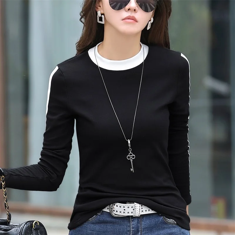 Top Trends: #0354 Casual T-shirt Women O-neck Stretch Cotton Skinny Basic T Shirt Femme Slim Korean Fashion Women T-shirt 3XL Spring Autumn Shoppable Styles