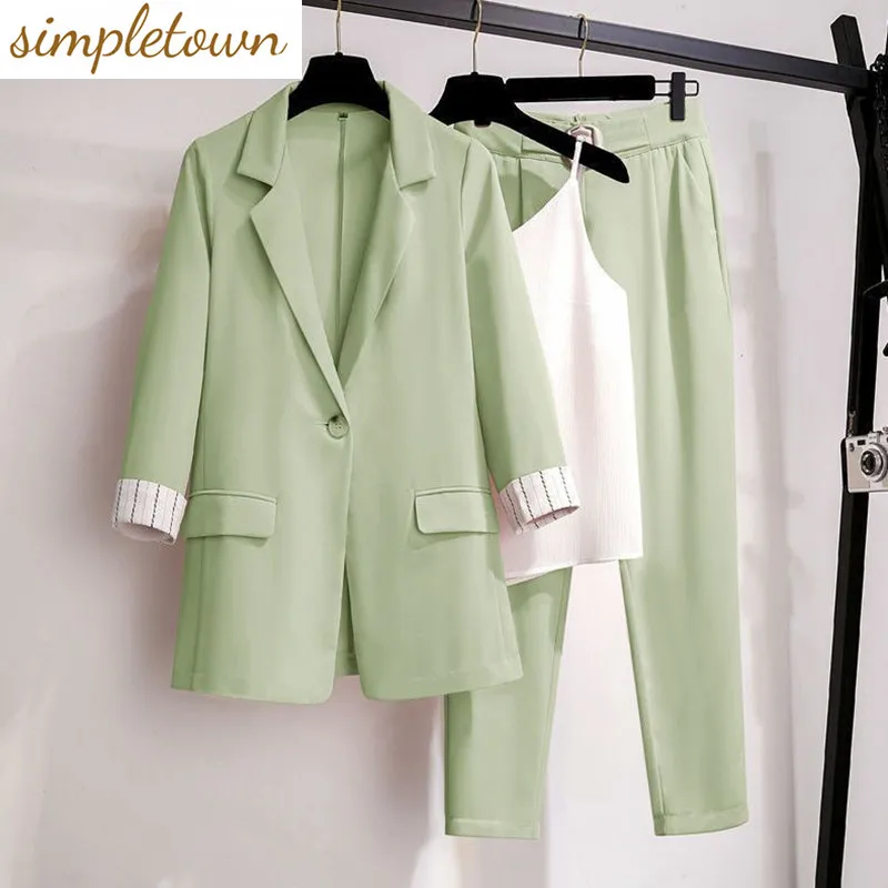 Top Trends: Korean Style Summer Thin Jacket Blazer Casual Wide Leg Pants Two-piece Elegant Women's Pants Set Office Business Suit Outfits Shoppable Styles