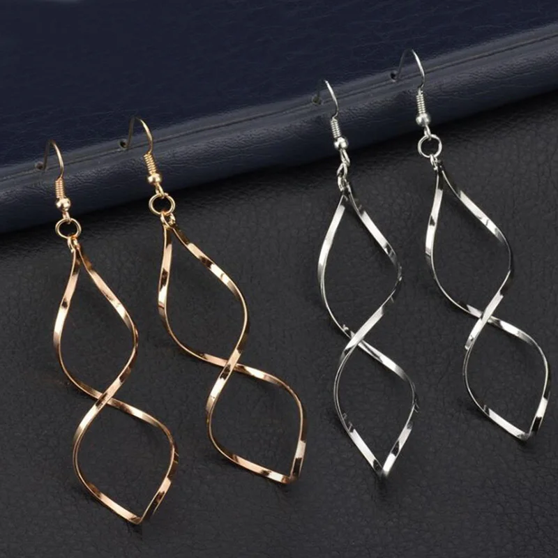 Top Trends: Simple Spiral Curved Digital Shaped Pendientes Earrings Hollow Out Korea Women's Ear Ornament Arc Crossed Pendant Earrings Shoppable Styles