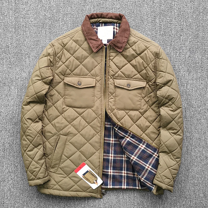 Top Trends: Cotton Scoop Neck Jacket Waterproof Pocket Cotton Coat Men's Winter Spring Checked Jacket Retro Casual Coat Men Coats Men Shoppable Styles - Image 2