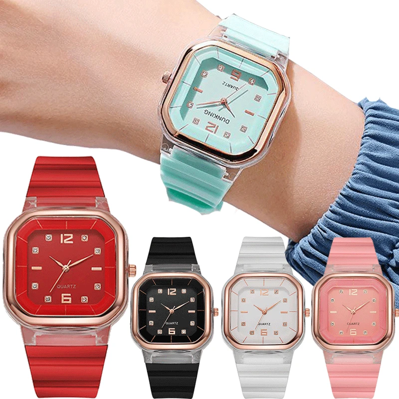 Top Trends: Simple Girls Watch Couple Square Women Watches Dial Personality Silicone Strap Quartz Wrist Creative Watches Wrist Band Clock Shoppable Styles